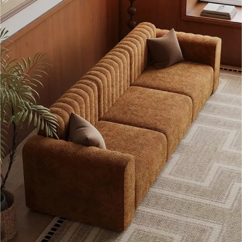 Medieval retro designer module splicing straight row fabric sofa, medieval living room homestay beauty salon reception sofa