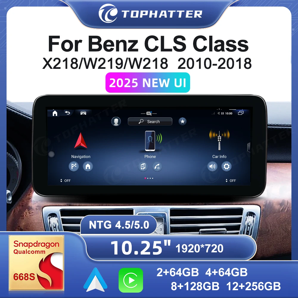 

Car Player Android14 10.25" For Benz W219 W218 CLS300 CLS350 Multimedia Radio Qualcomm668S HD NTG7.0 Screen Head Unit 360° Cam
