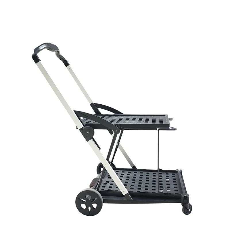 

LEADLOONG Wholesale Two Tier Shopping Troller Multi Use Functional Collapsible Carts Mobile Folding Trolley Shopping Cart