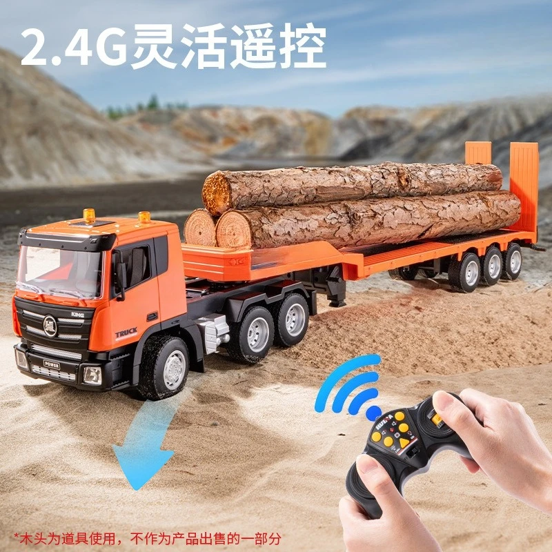 Flatbed truck, semi-trailer tractor, transporting engineering goods, excavators, children's toys