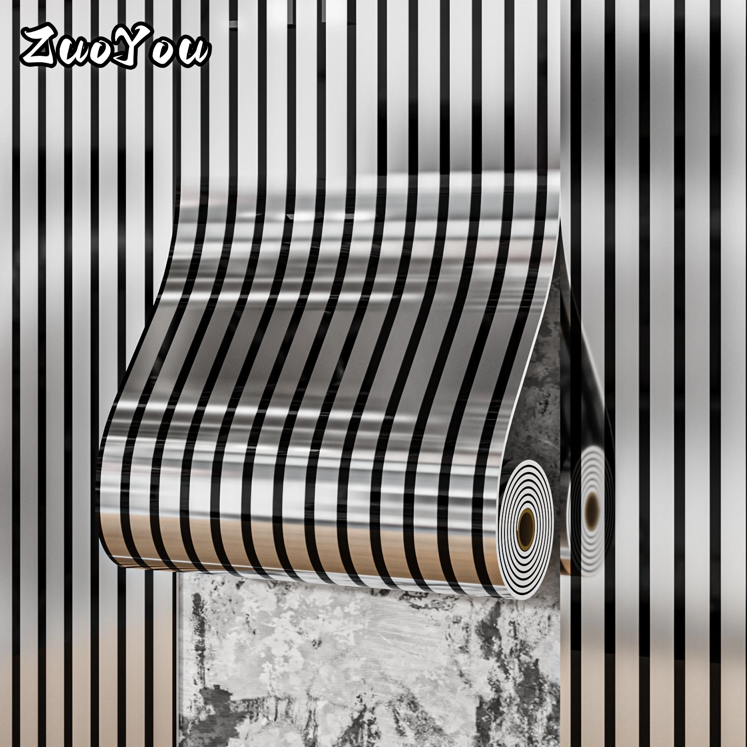 

Luxury Mirror Self-Adhesive Wallpaper Peel&Stick Thick PVC Vinyl Wall Paper with Stripes for TV Background Bedroom Wall Cladding