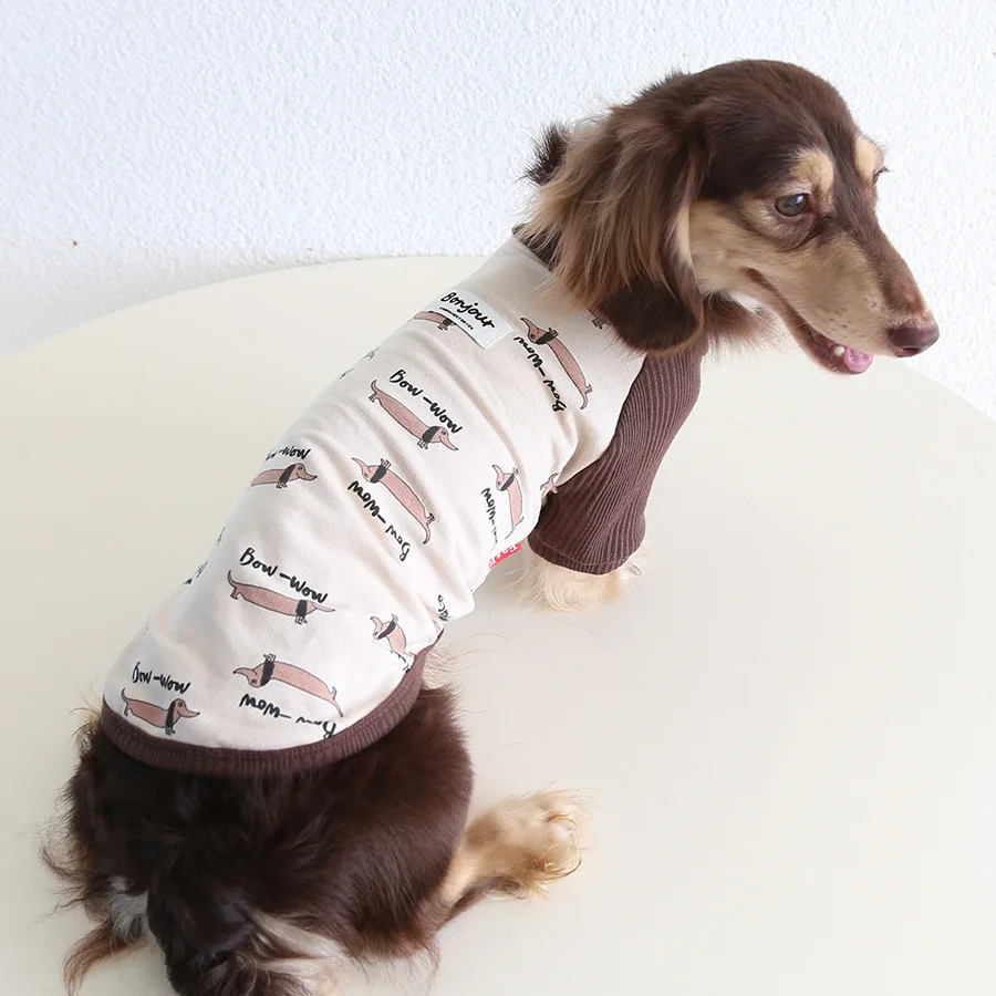 Herfst zachte onderjas met teckelprint voor teckels, warme katoenen jumpsuit voor teckels, shirt met lange mouwen voor teckelhonden.