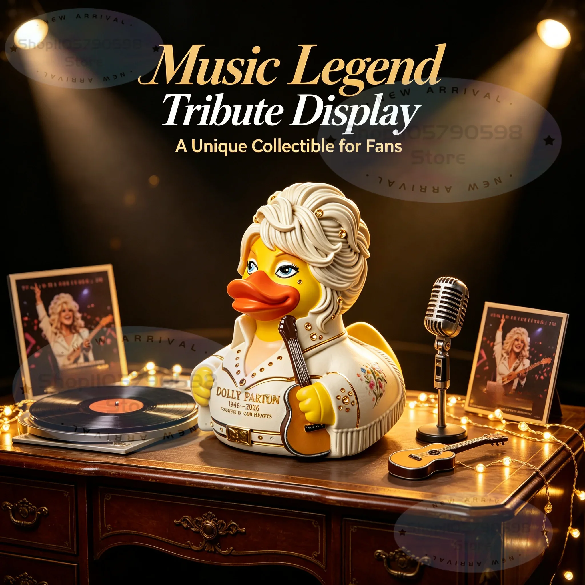 2026 Music Dolly Parton Duck Resin Figurine,Vintage Glitter Fringe Outfit Duck Statue with Guitar,Home Decor Fan Gift