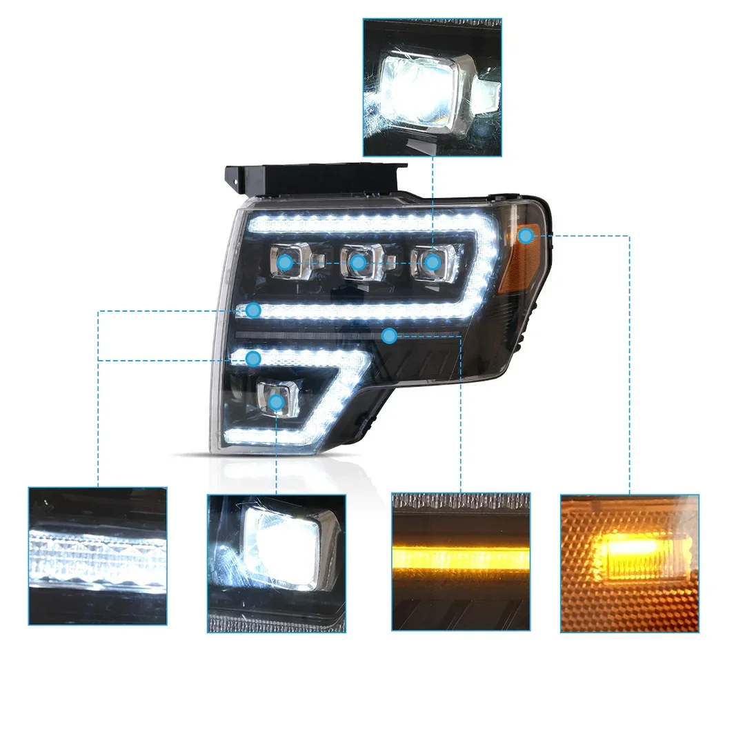 VLAND Factory 2009-2014 for F150 SVT Raptor LED Headlights New High Quality ABS Material 12 V Waterproof Amber White Turn