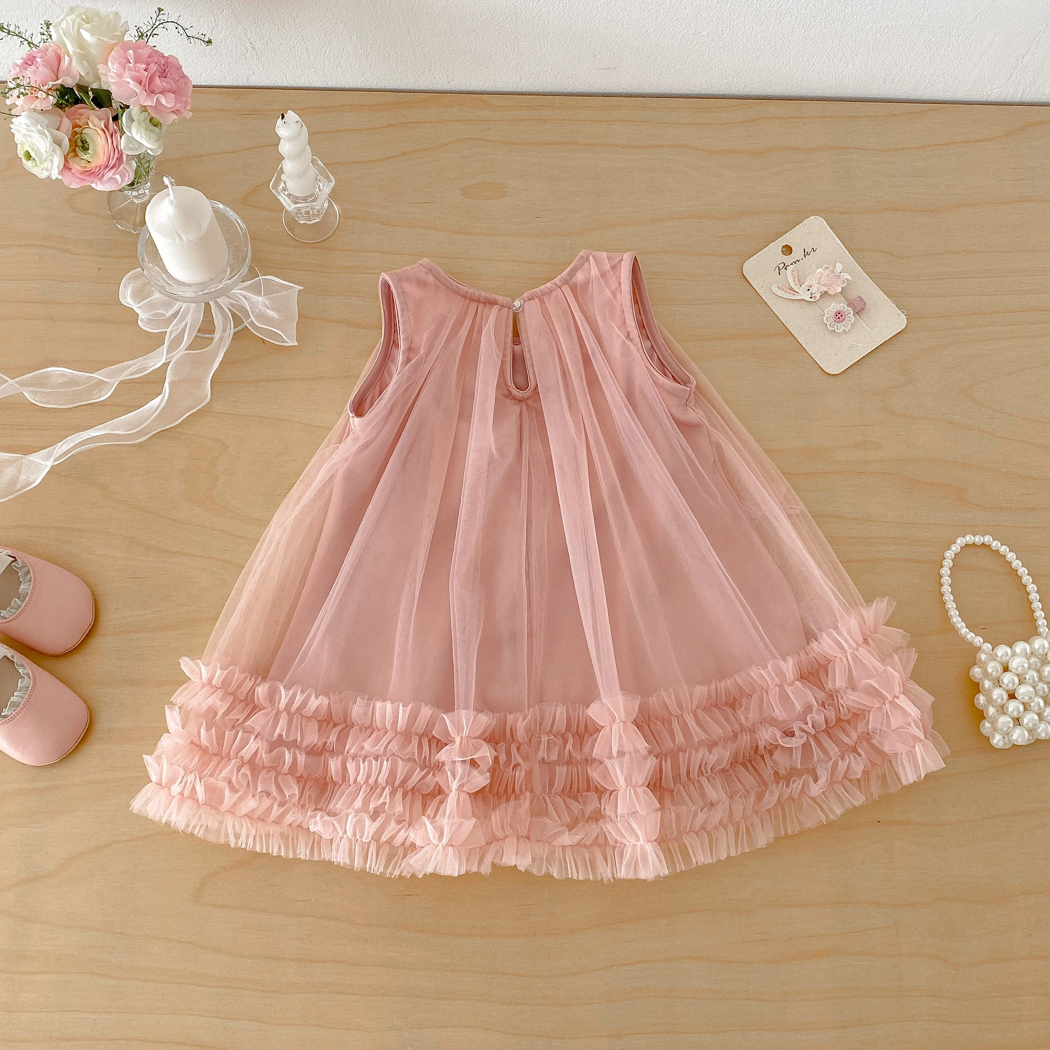 Girls' Sleeveless Bow Lace Dress 2026 Summer Dress for Babies, Sweet and Charming