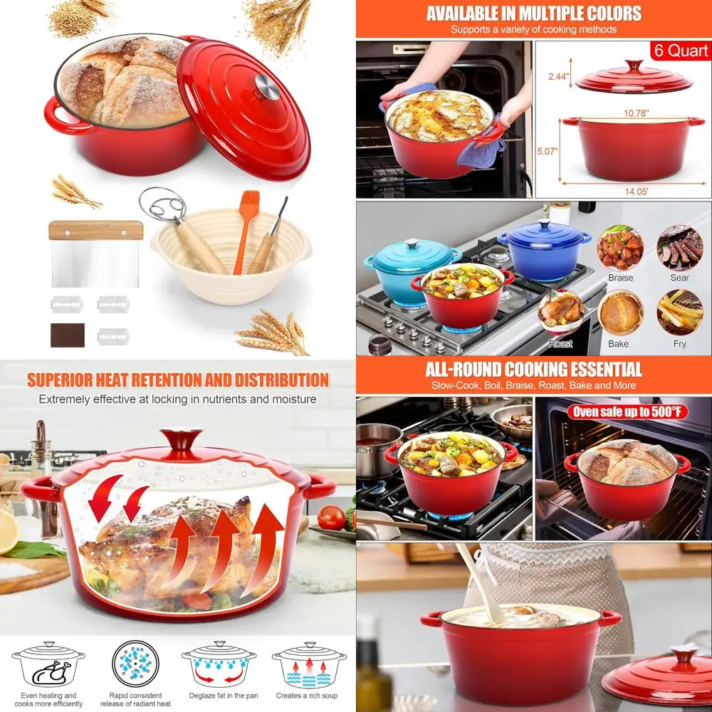 

Эмалированная чугунная голландская духовка для выпечки хлеба, 6 литров, идеально подходит для выпечки хлеба и домашних принадлежностей