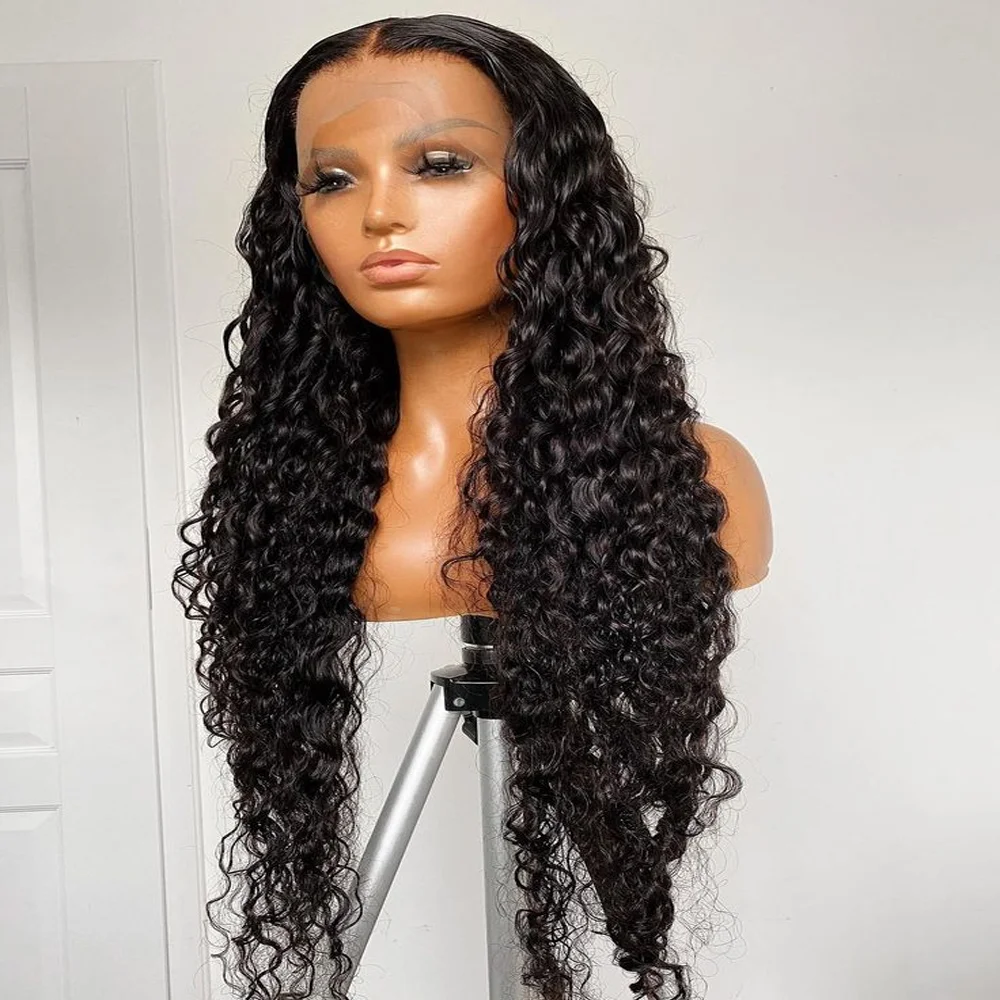 Soft 180Density 26Inch Glueless Long Black Kinky Curly Deep Lace Front Wig For Women With Baby Hair Preplucked Heat Fiber Daily