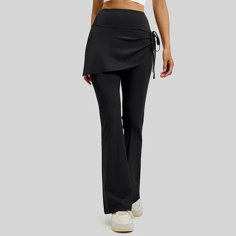 2026 New Women Ruched 2-in-1 Skirt Leggings Comfortable High Waist Butt Lifting Flared Yoga Pants for Pilates Fitness