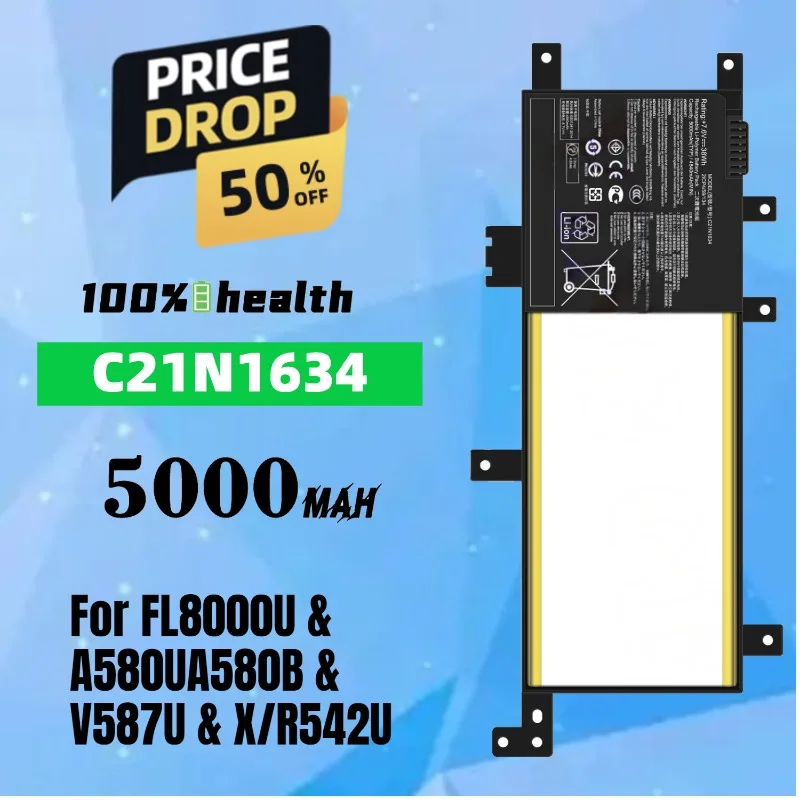 

C21N1634 5000mAh laptop batteries for ASUS FL8000U/A580U/B X/R542U/V587U Lithium Rechargeable Battery