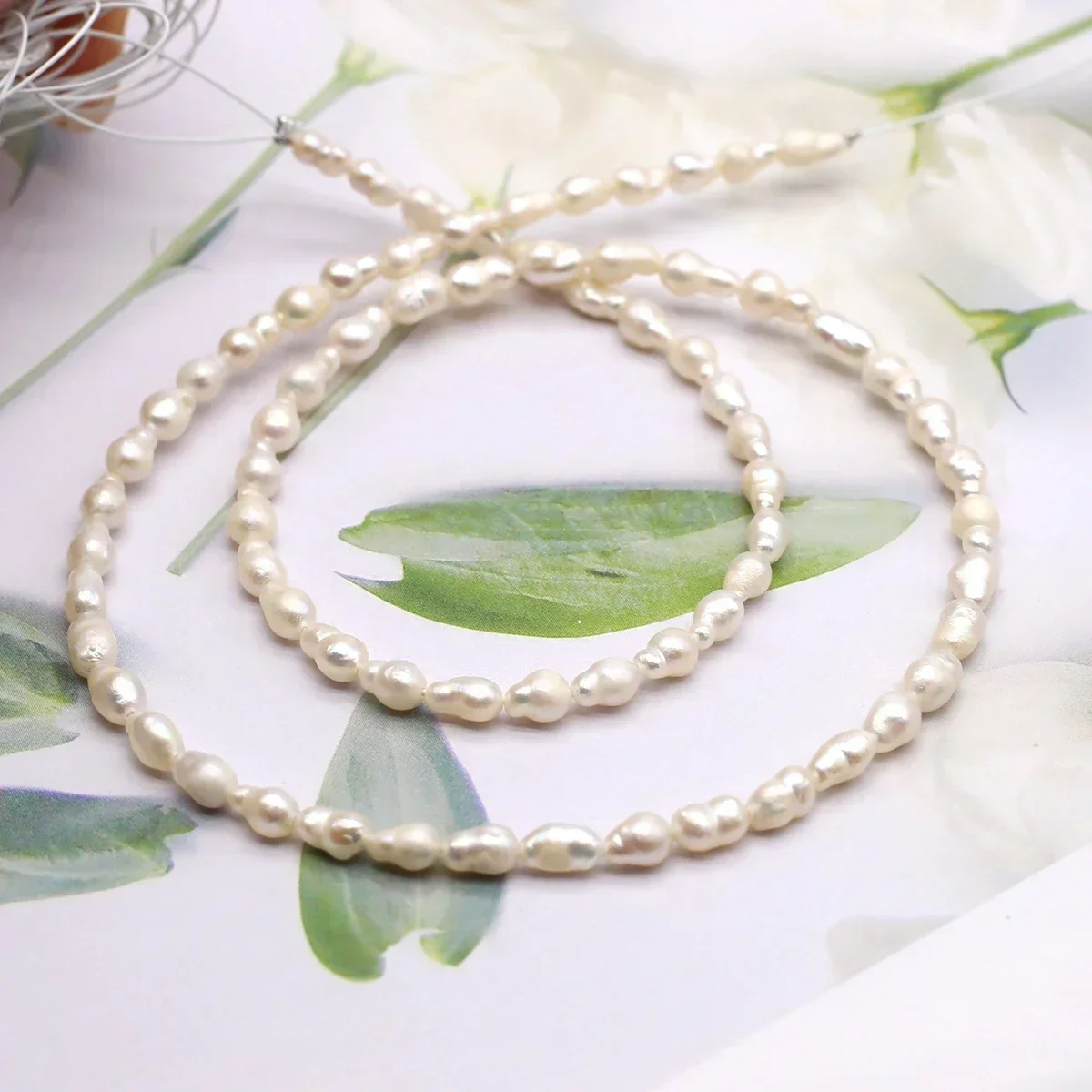 3-4mm A Natural Freshwater Pearls Threaded Rice Shaped Pearls Spacer Beads for Jewelry Making DIY Necklace Bracelet Accessories