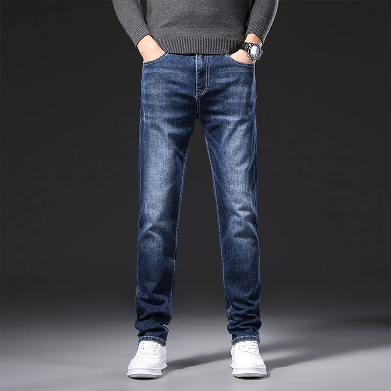 Men New Autumn Straight‑leg Jeans Simple Fashion Gradient Washed Stretch Denim Pants Casual All‑match Daily Commute Trousers