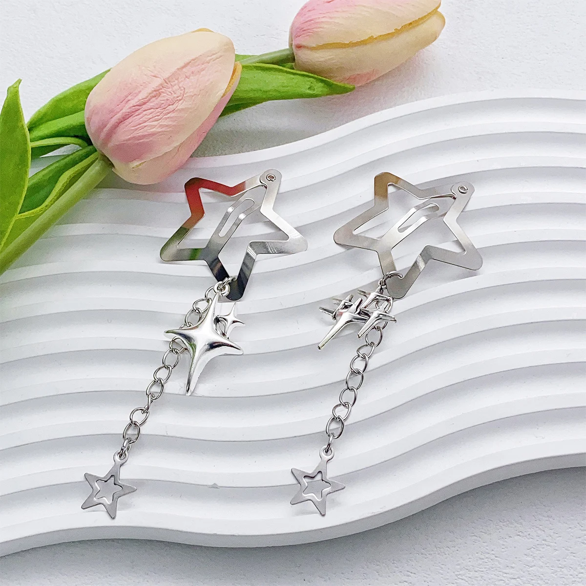 Stern-Haarspangen, niedliche Y2K-Damen-Accessoires, langlebiges Metall, glitzernde Snap-Clips, Haarspangen, Stern-Pony-Clips, seitliche Clips – Detail 5