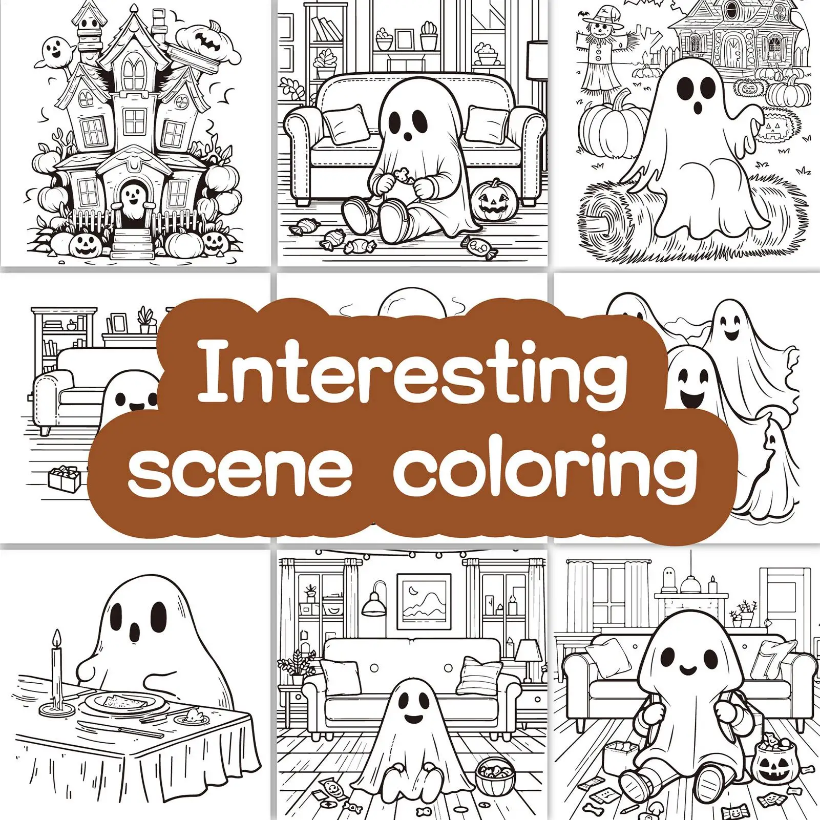 Libro da colorare di Halloween per adulti Libro da colorare spettrale di Halloween 40 fogli di carta da pittura Cartoon Doodle Art per disegnare quotidiano