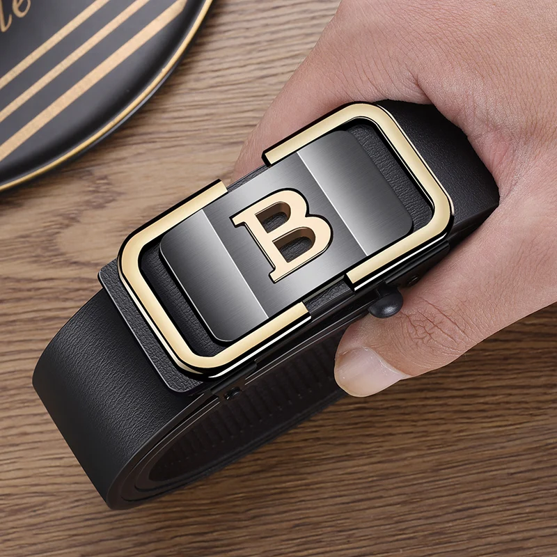 

Fashion New Men's Belt Toothless Automatic Buckle Belt Alloy Letter Business High Quality Men's Belt Accessories