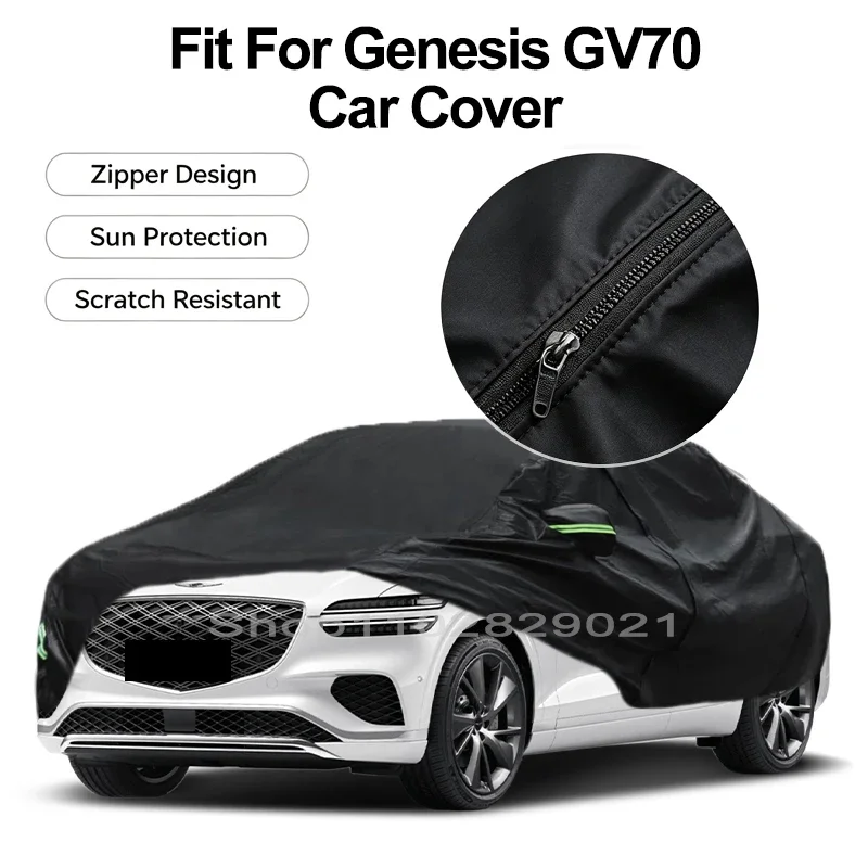 Zipper Door Waterproof Car Cover For Genesis GV70 Windproof Dustproof UV Protection All Weather Auto Protector