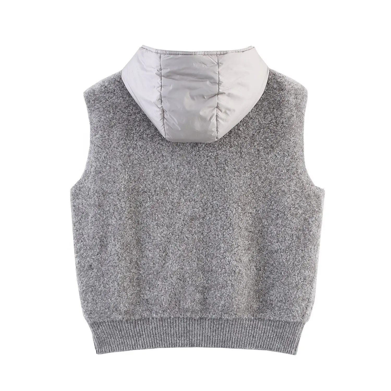 

Короткий вязаный жилет на молнии с капюшоном, свободная куртка на шнуровке, осенние теплые женские жилеты на молнии в стиле пэчворк с кардиганами с капюшоном