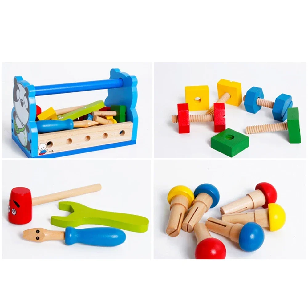 Funny Kids Repair Tools Kit Cute Wood Panda Fix Repair Pretend Toy Colorful Nut removal Tool Case Kids Learning Educational Toys