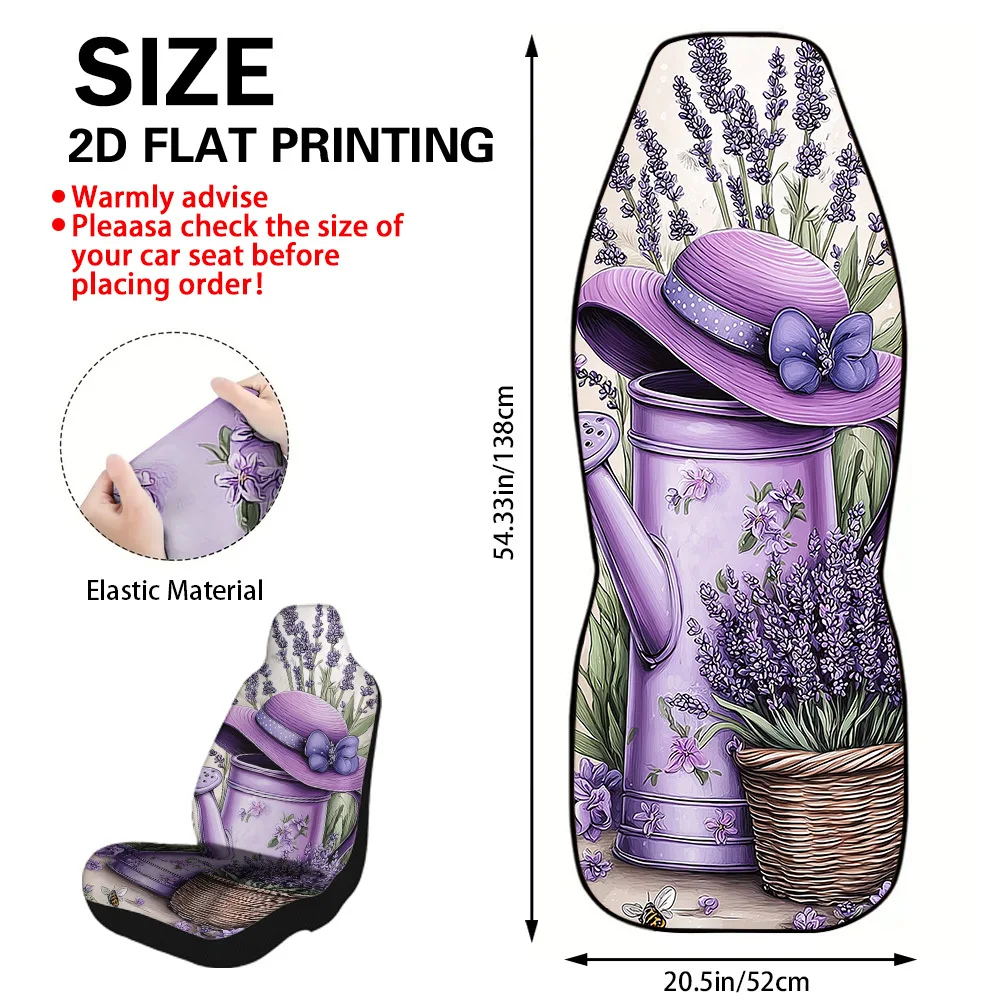 2pcs Lavender Garden Watering Bees Pattern Car Seat Covers – Premium Decorative Auto Interior Enhancement With Contemporary Styl