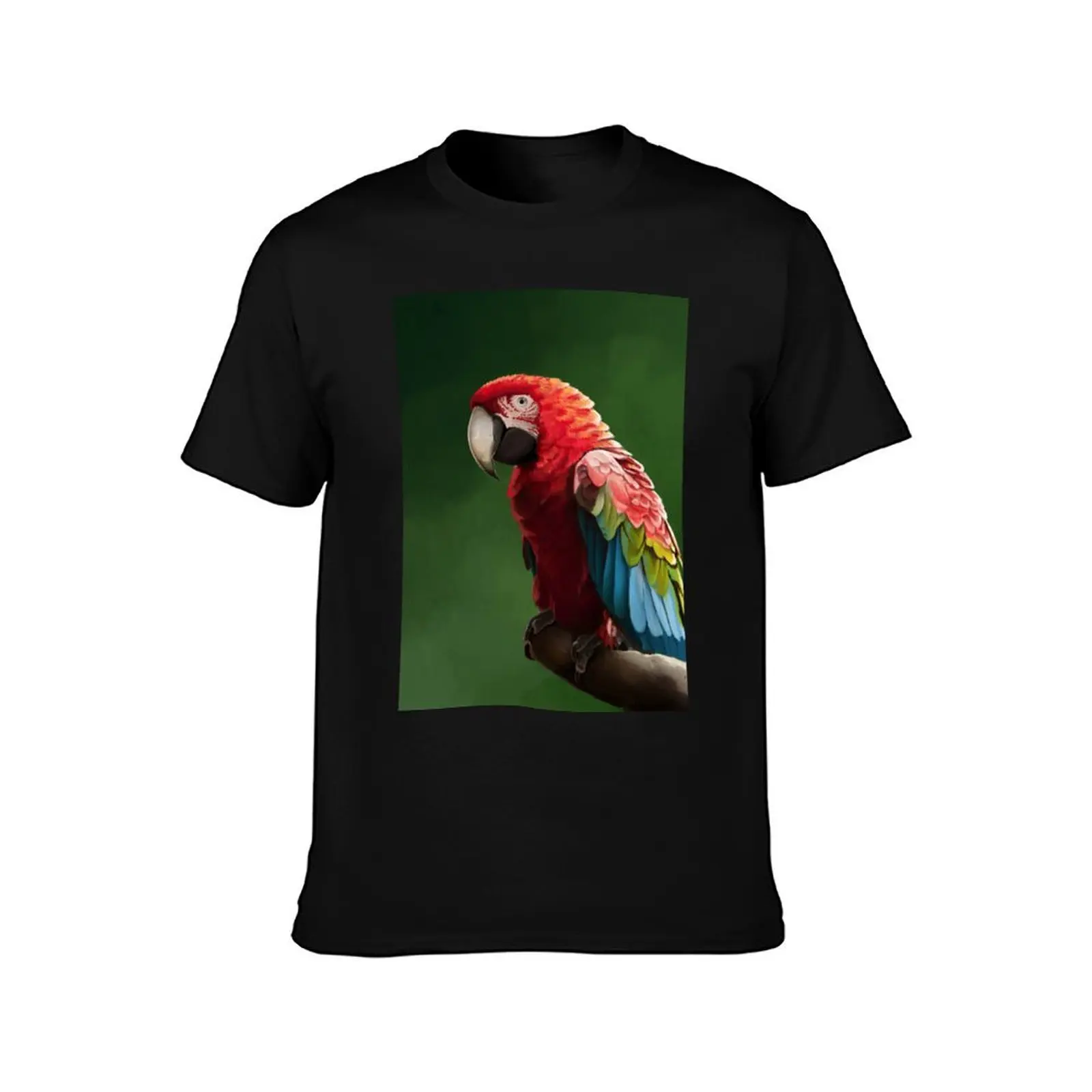 Green-wing Macaw T-Shirt Summer Casual Cotton Tee Oversized Streetwear Tops Vintage Graphic Print Loose Fit Short Sleeve