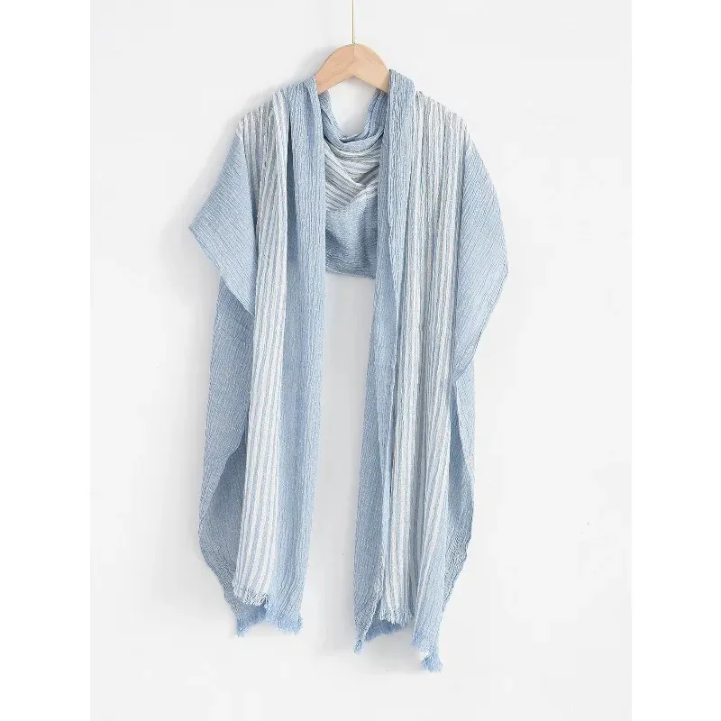 

Новый мужской шарф-платок из хлопка и льна в полоску, тонкий повседневный мужской шарф, синий, теплый, с кисточками