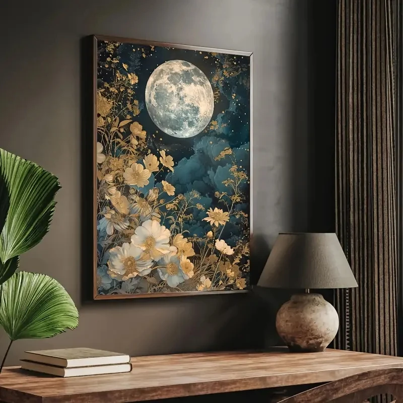 

1pcs Bohemian Moon Flower Poster, Canvas, Printed Wall Art, Living Room, Bedroom, Office, Corridor Decoration Painting