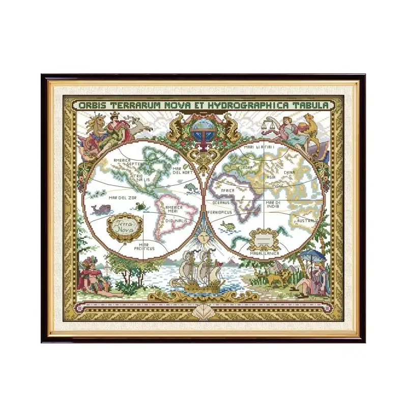 Old world map cross stitch kit  14ct 11ct print canvas hand sew cross-stitching embroidery DIY handmade needlework