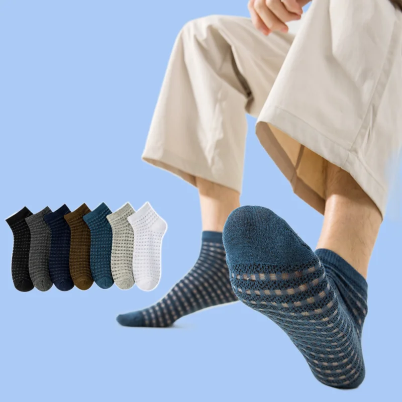 5/10 Pairs Summer Men's Air Conditioning Socks Sweat-absorbing Mesh Sports Crystal Stockings Shallow Mouth Boat Socks