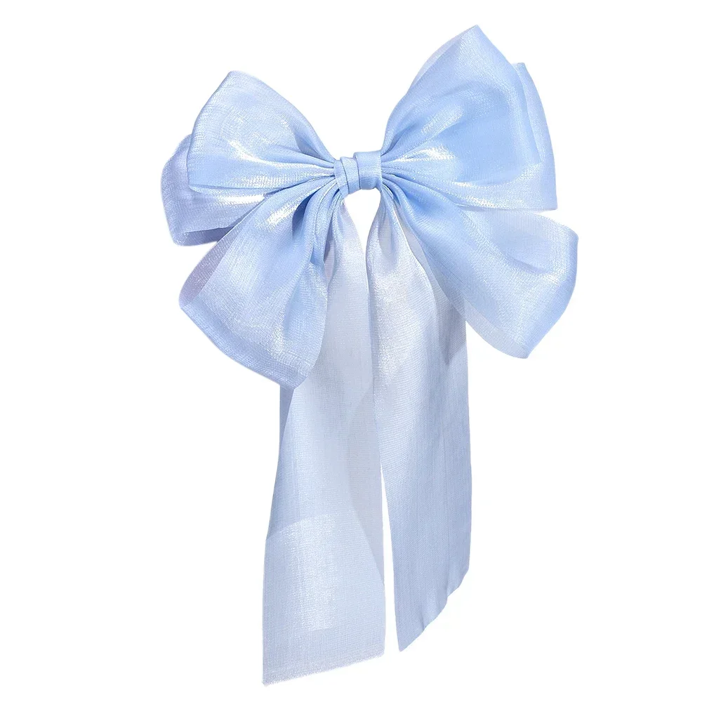 Pinces à cheveux en Satin pour filles, 1 pièce, bleu, rose, nœud papillon, grand ruban, Barrette, épingle à cheveux, queue de cheval, accessoires pour cheveux, printemps et été
