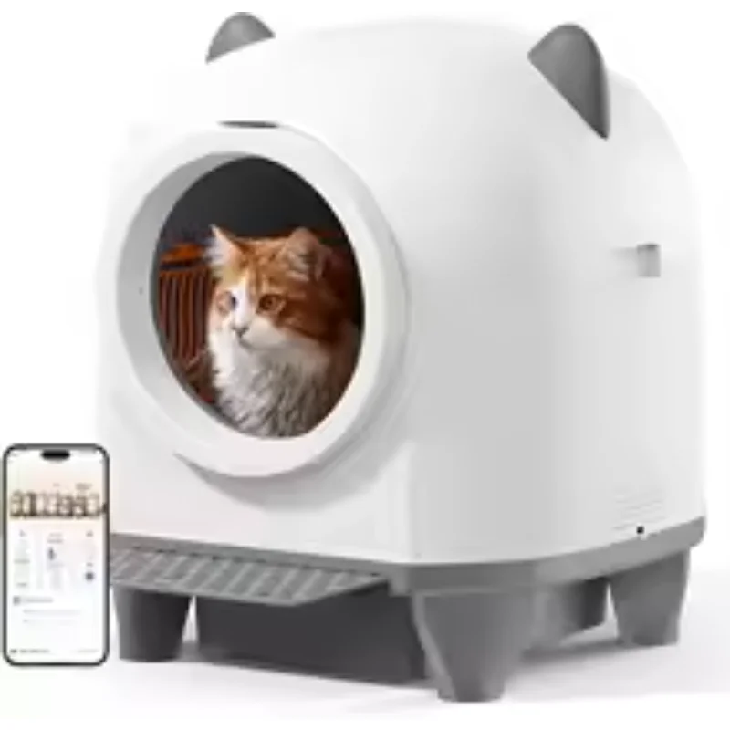 Self Cleaning Cat Litter Box 80L Large Automatic Litter Box Multi cat can use 1 Roll Garbage Bags App Control Automatic