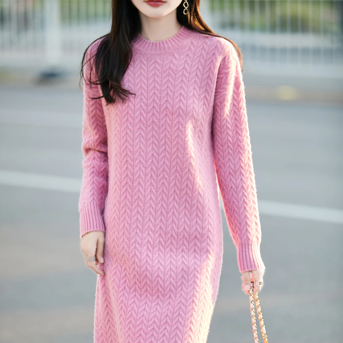 

Fall/Winter Half-high Neck Over-the-knee Dress Ladies' Twisted Thickened Sweater Skirt Leisure Knitting Bottom Long Skirt