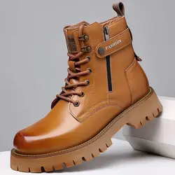 Men's Motorcycle Boots Casual Shoes Male Western Cowboy Boots Chelsea Ankle Botas High-Top Zipper Outdoor Leather Goth Boots