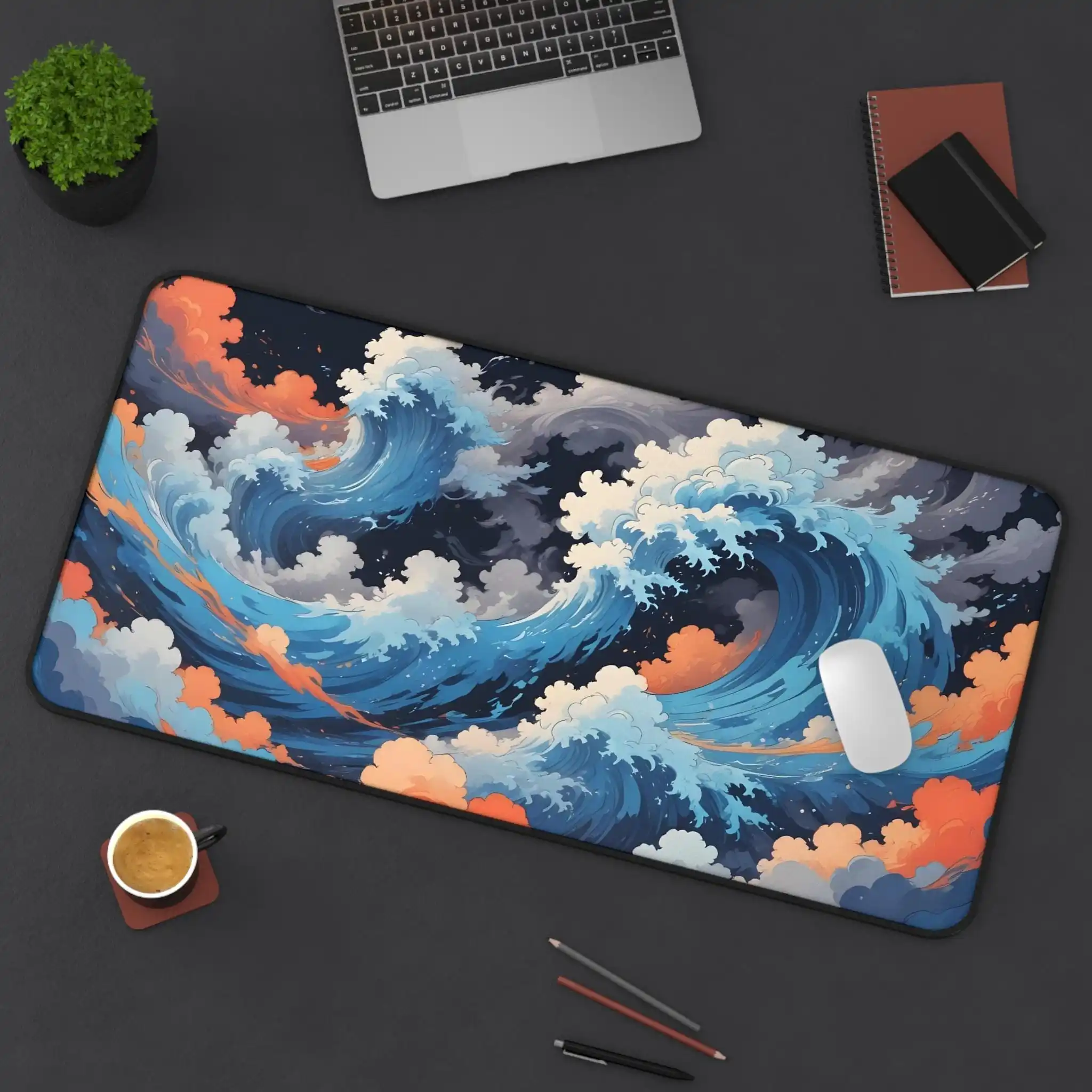 

Настольный коврик Ocean Wave, стильное украшение для офиса, игровое снаряжение, аксессуар для рабочей станции, идеальный подарок, настольный коврик Kawaii на прибрежной тематике