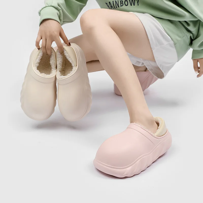 

2022 cotton slippers couple winter non-slip soft bottom home slipper ladies waterproof cover heel flat with loafers plus size 45