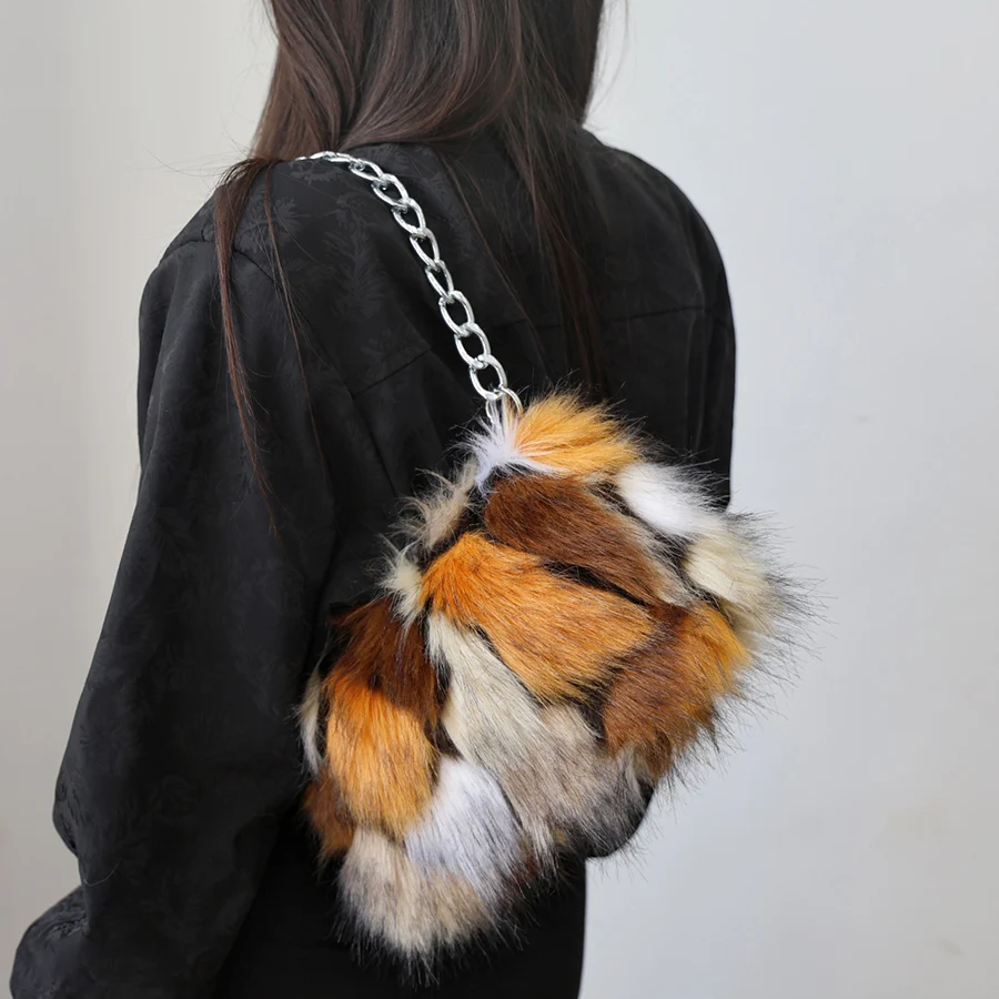 フェイクファーショルダーバッグ-レディース-レオパード柄-チェーンハンドバッグ-冬ファッション-通勤用-プラッシュトートバッグ-暖かいソフトクラッチバッグ