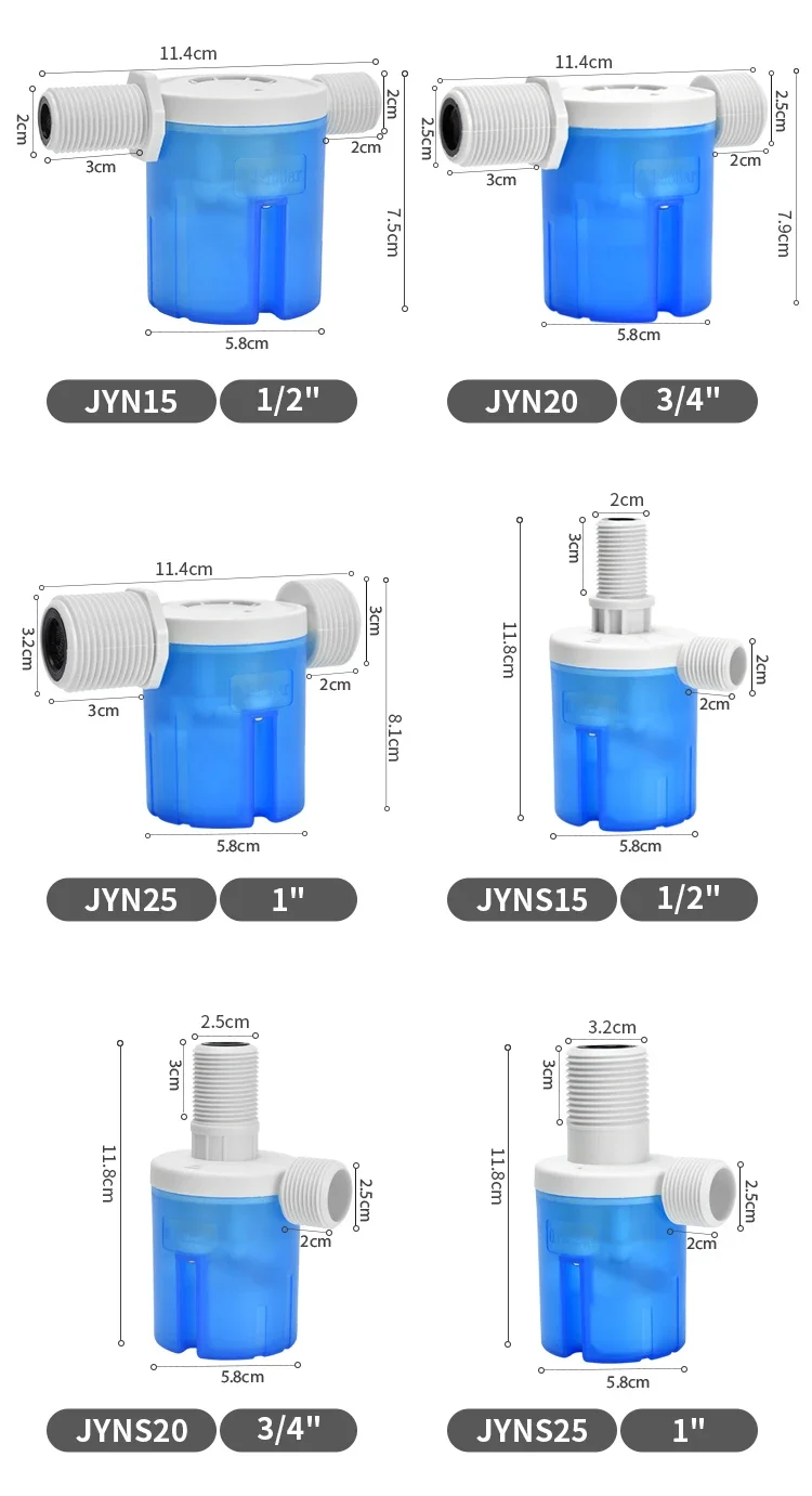 JYW 1/2'' 3/4'' 1'' New Transparent Horizontal Water Level Control Mini Valve Automatic Overflow Plunger Small Tank Valve