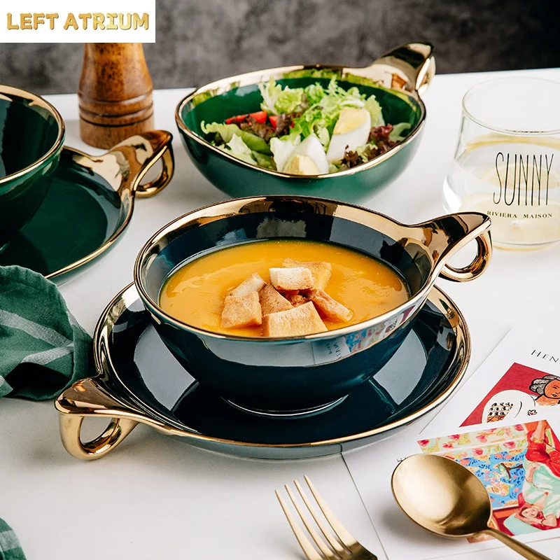 Ceramic Light Luxury Dessert Bowl Continental Breakfast Fruit Salad Bowl Table Decoration Restaurant Hotel Service Supplies