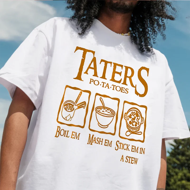 تي شيرت ريترو مضحك مستوحى من LOTR Hobbits-Tatters Boil Em Mash Stick In A Stew Graphic قطن برقبة دائرية تي شيرت بأكمام قصيرة