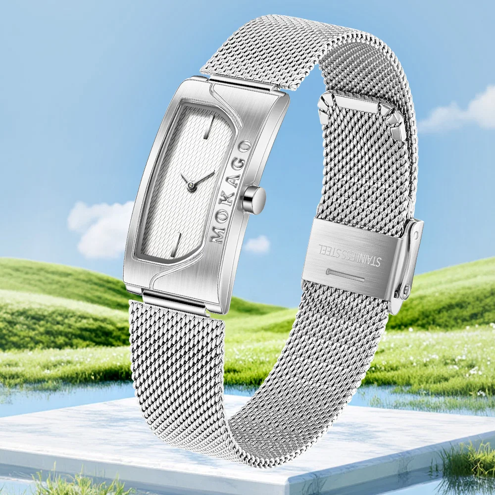 Женские винтажные золотые прямоугольные аналоговые кварцевые часы с сетчатым ремешком из нержавеющей стали, модные повседневные водонепроницаемые женские часы