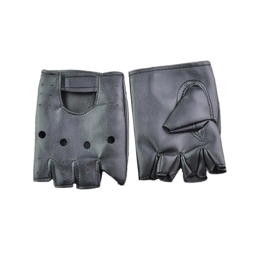 Guantes Punk Unisex de cuero PU negro sin dedos para mujer, medio dedo deportivo, guantes de conducción para hombres y mujeres, 1 par, E1V1