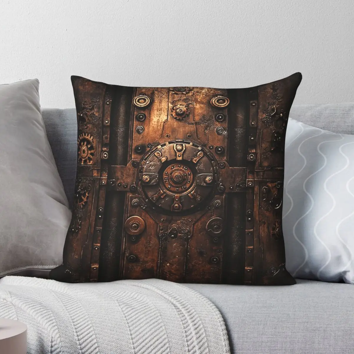 Steampunk Cog Black Bronze Pillowcase Polyester Linen Velvet Pattern Zip Decorative Car Cushion Cover