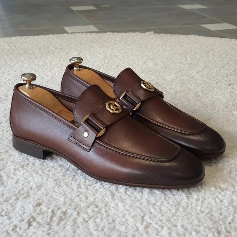 Mocasines marrones para Hombre, Zapatos De Vestir sin cordones con punta cuadrada, negocios, talla 38-48