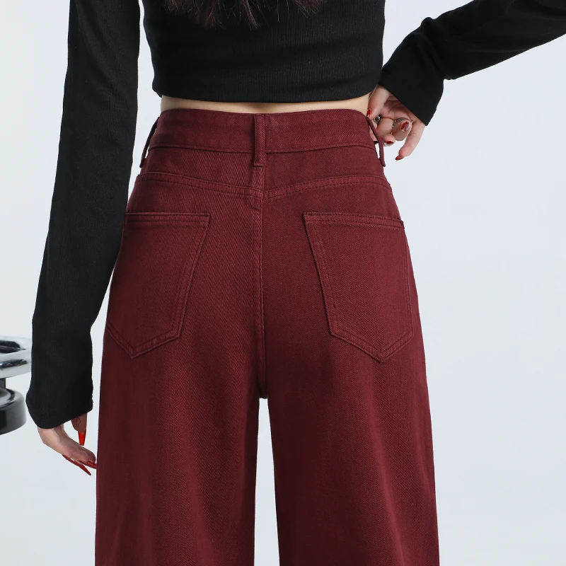 Red Jeans Women New Arrival Women's Ankle-Length Jeans Loose Wide Leg Denim Pants