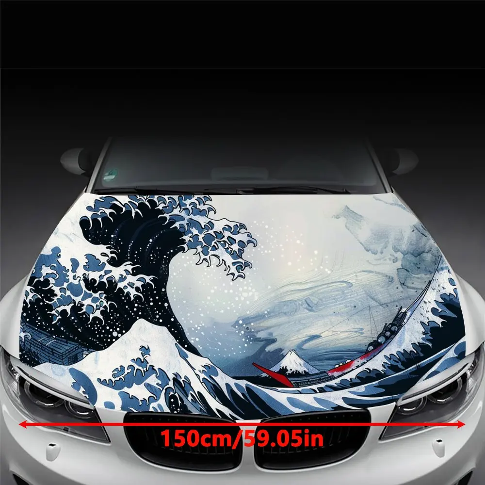 Japanese Sea Wave Art Design Car Hood Wrap Color Vinyl Sticker Truck Graphic Bonnet DIY Auto Accessories Decoration Decal Gift