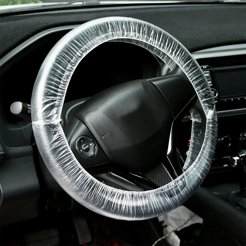 50pc Universal Car Gear Cover Disposable Transparent Steering Wheel Cover Elastic Waterproof Plastic Safety Isolation Protection