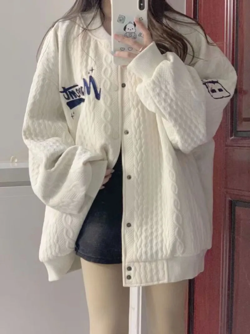 

Женская винтажная бейсбольная куртка с воротником-стойкой, длинная куртка-бомбер, повседневное пальто, верхняя одежда в американском стиле ретро на осень-весну