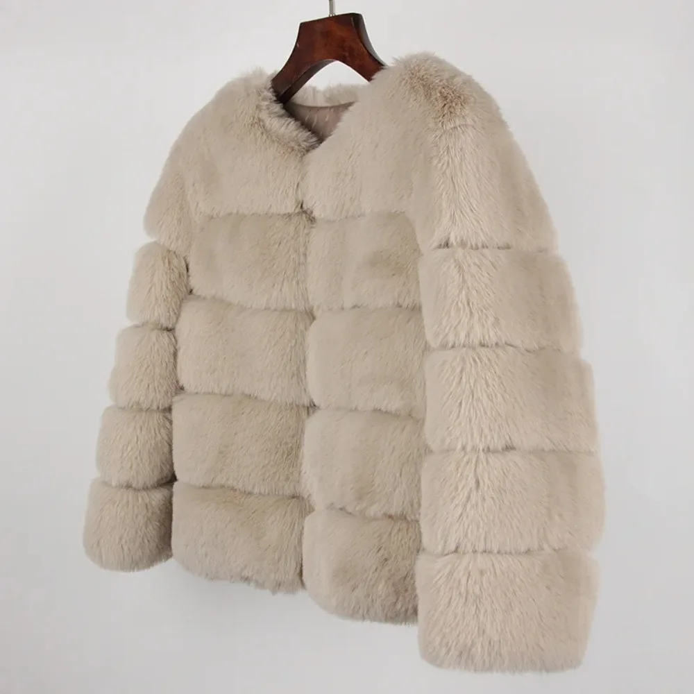 2024 Faux Fur Coat New Luxury Brand Winter Jacket Women Elegant Thick Warm Outerwear Streetwear Fake Fox Rabbit Fur Fashion