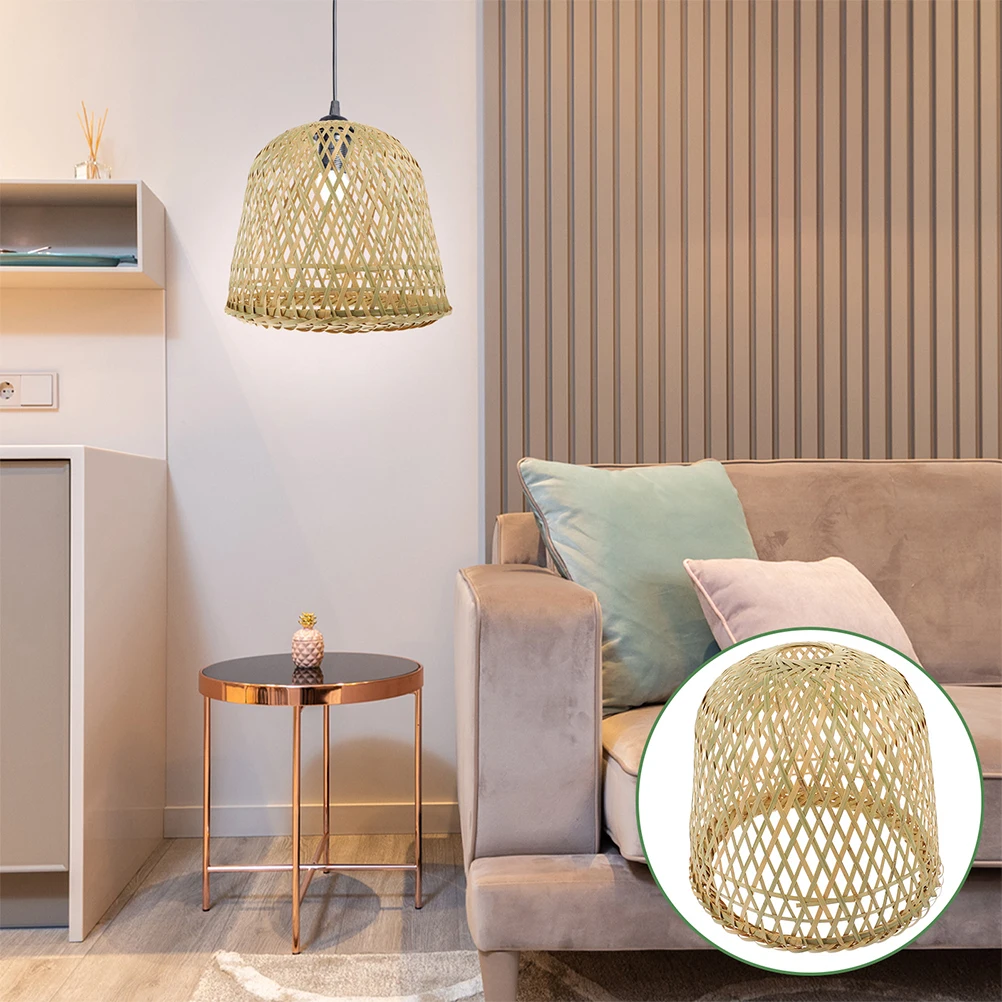 

2pcs Bamboo Table Lamp Cover Shade Woven Lampshade Light Weight Compact Size Soften Bright Rustic Hanging Ceiling Pendant