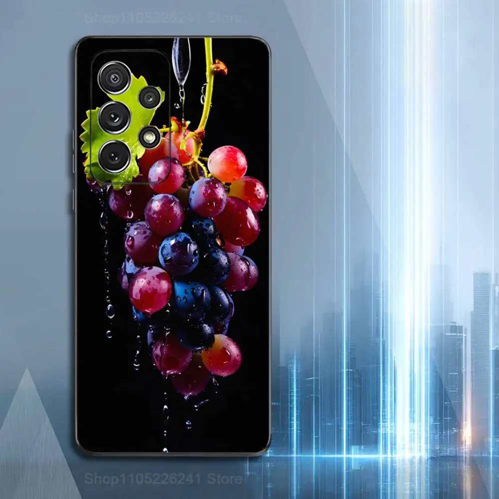 Uvas de frutas de arte púrpura para Samsung S9,S10,S20,S10,S21,S25,S24,S23,Ultra,FE,Plus,Lite, funda negra de silicona suave