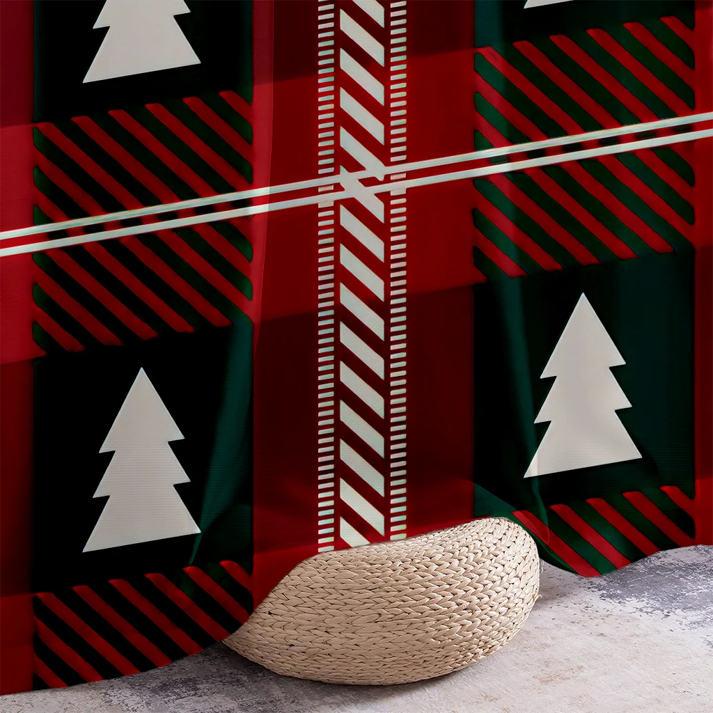 Christmas Decorative Curtains, Curtains Featuring A Plaid Christmas Tree Pattern, Festive Semi-Sheer Curtains, Gift For Children