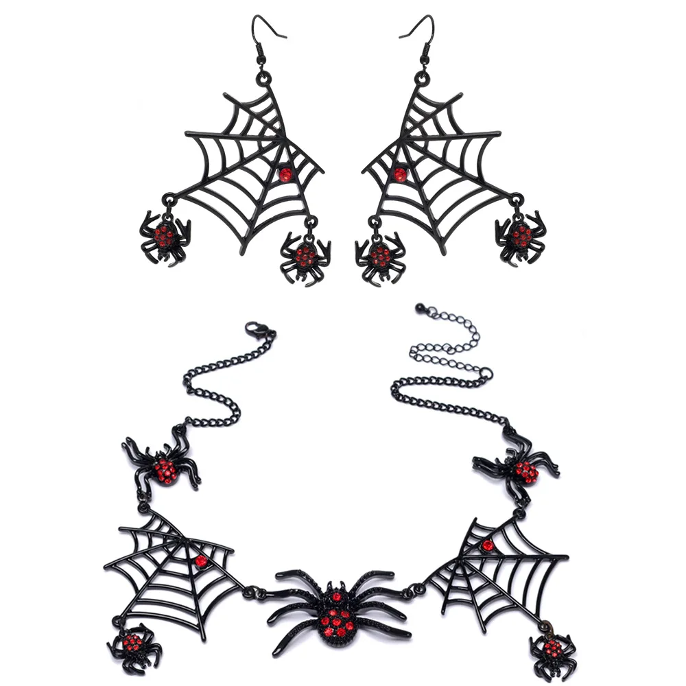 Halloween Big Heart Circle Hollow Spider Web HairclipDrop Earring For Women Female Cobweb Dangle Earrings Festival Charm Jewelry